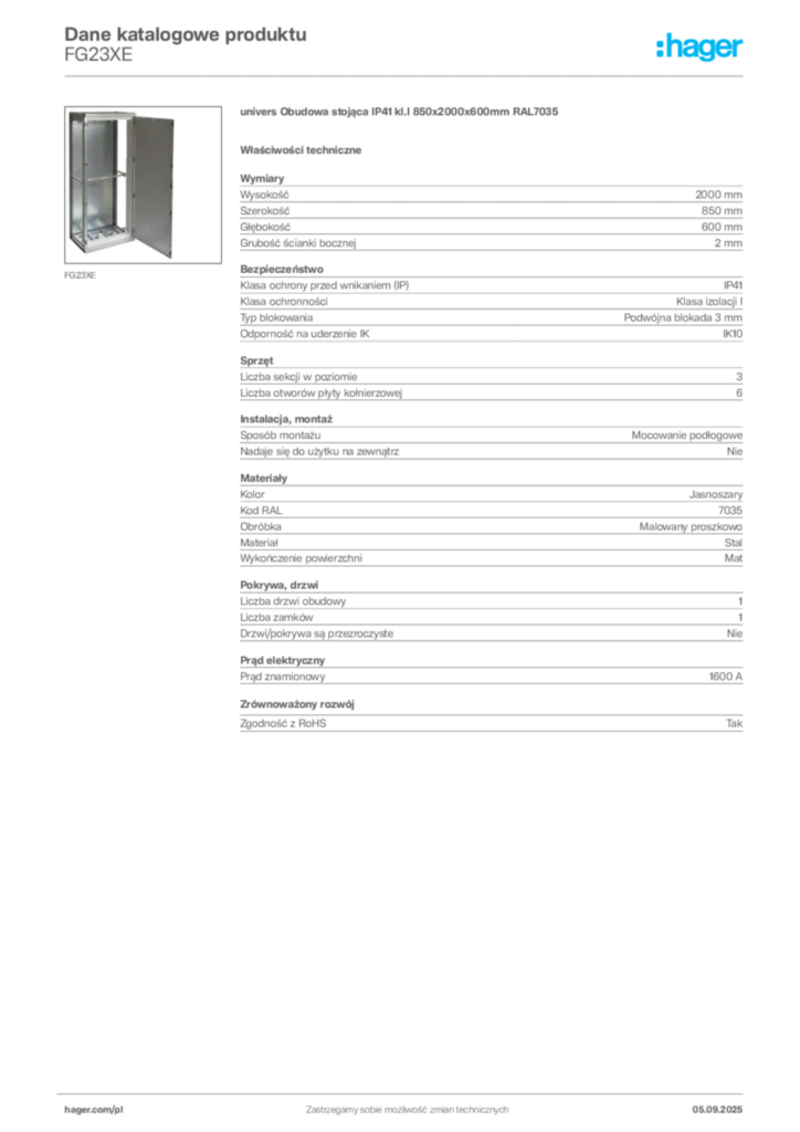 Zdjęcie Hager Dane katalogowe produktu FG23XE | Hager Polska