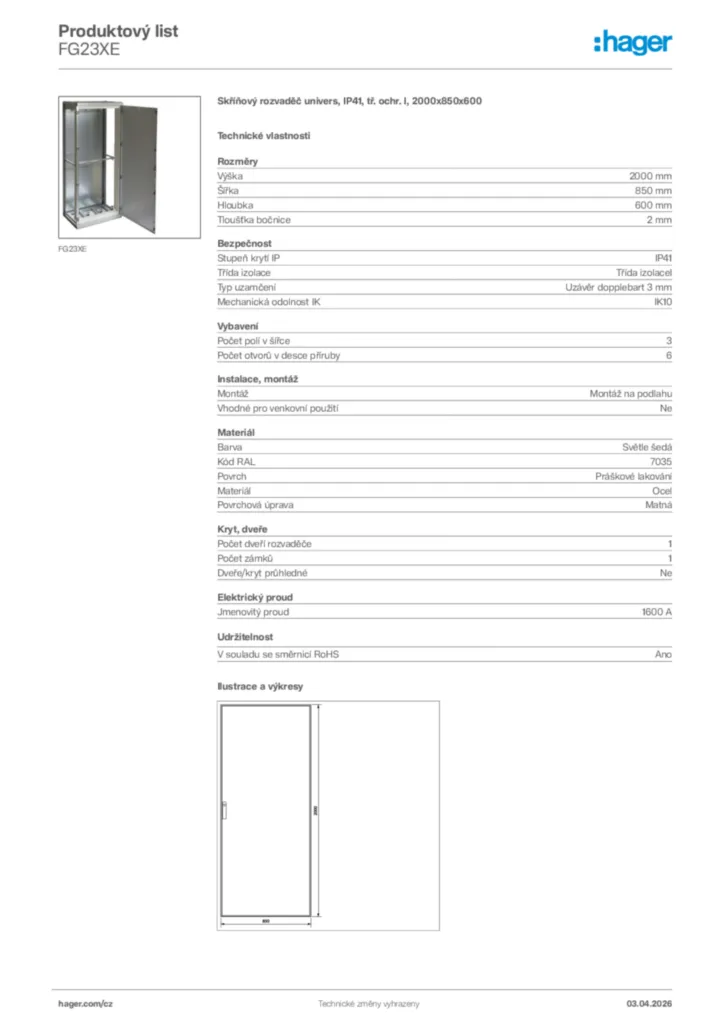 Obrázek Hager Product data sheet FG23XE | Hager