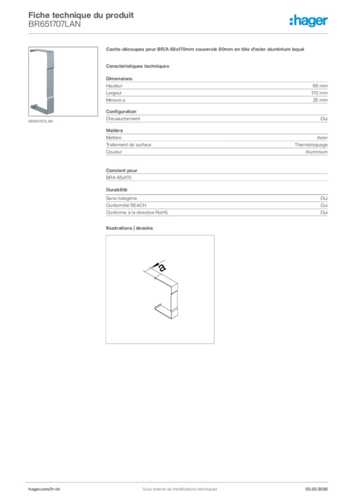Image Hager Fiche technique du produit BR651707LAN | Hager Suisse