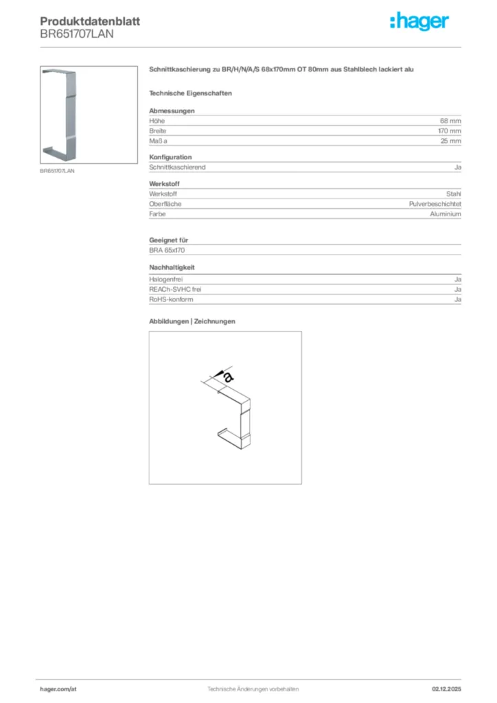 Bild Hager Produktdatenblatt BR651707LAN | Hager Deutschland