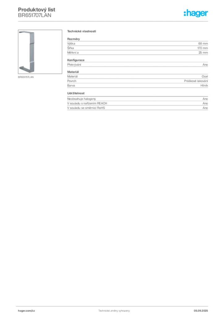Obrázek Hager Produktový list BR651707LAN | Hager