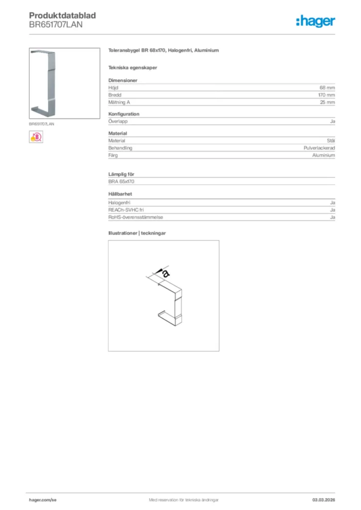 Bild Hager Produktdatablad BR651707LAN | Hager Sverige