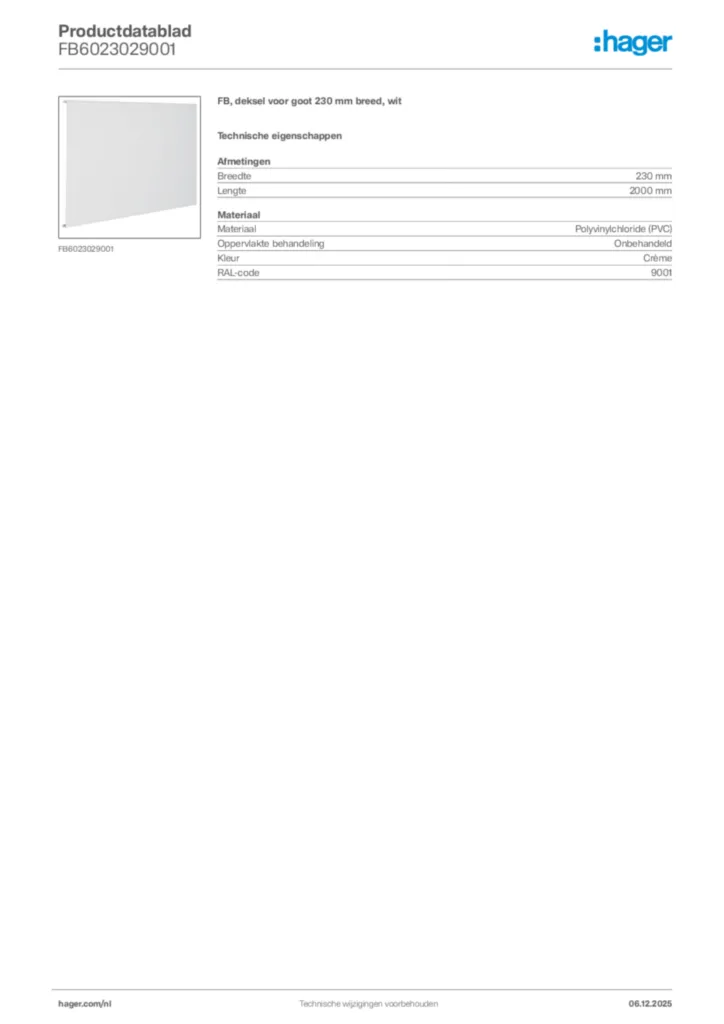 Afbeelding Hager Productdatablad FB6023029001 | Hager Nederland