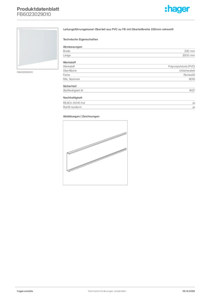 Bild Hager Produktdatenblatt FB6023029010 | Hager Deutschland