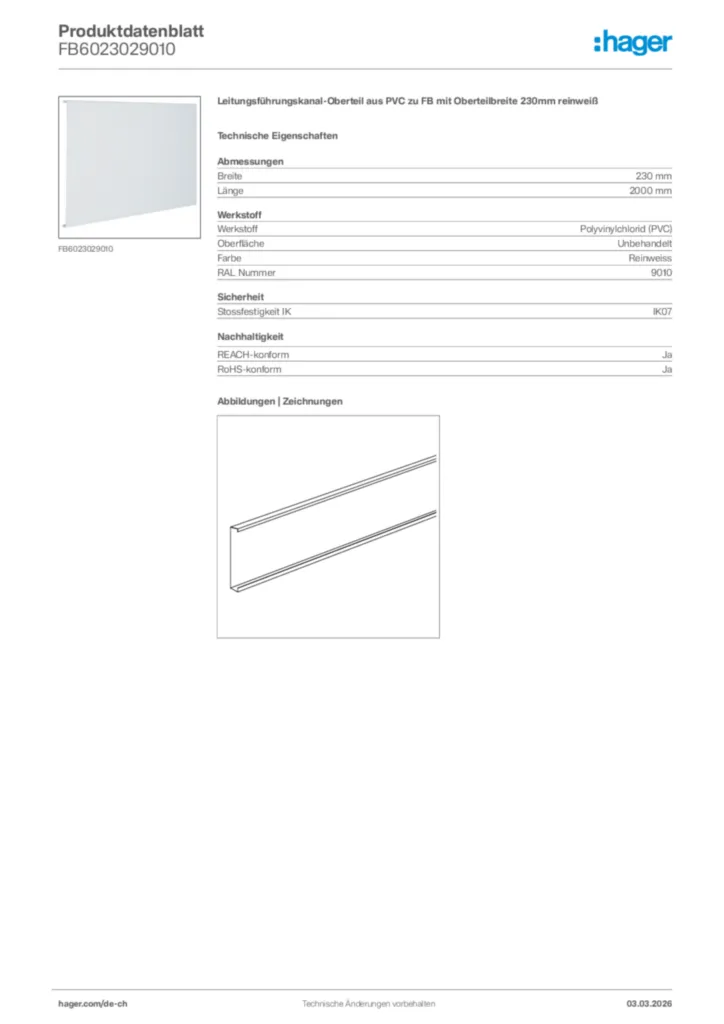 Bild Hager Produktdatenblatt FB6023029010 | Hager Schweiz