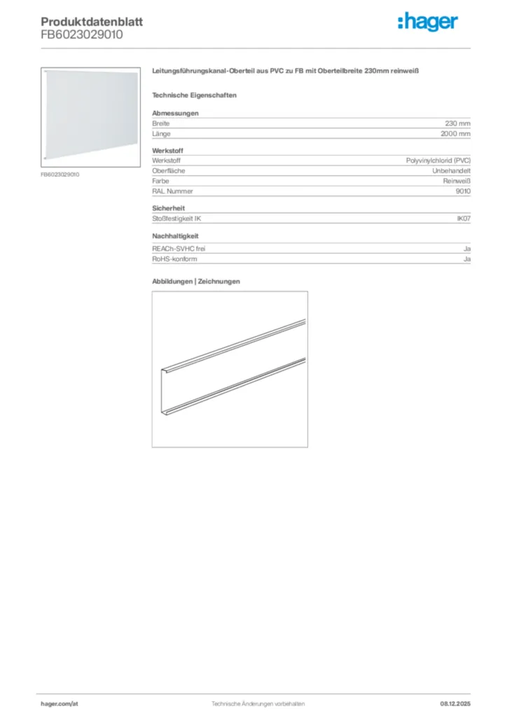 Bild Hager Produktdatenblatt FB6023029010 | Hager Deutschland