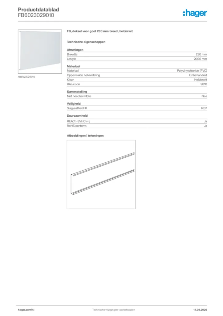 Afbeelding Hager Productdatablad FB6023029010 | Hager Nederland