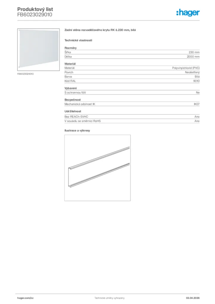 Obrázek Hager Product data sheet FB6023029010 | Hager