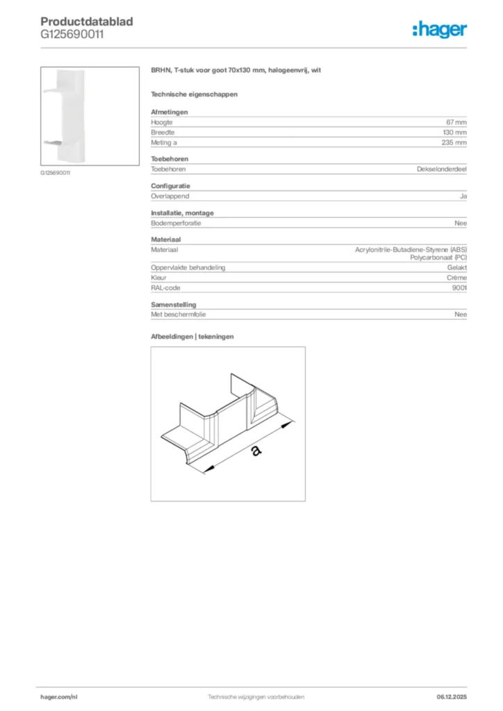 Afbeelding Hager Productdatablad G125690011 | Hager Nederland