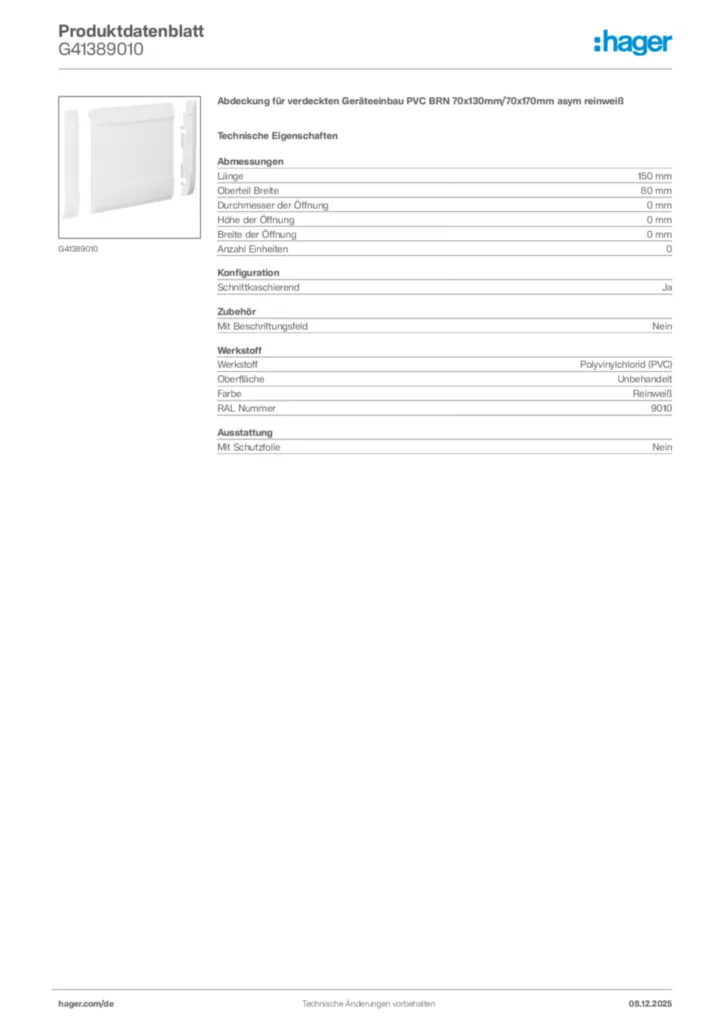 Bild Hager Produktdatenblatt G41389010 | Hager Deutschland