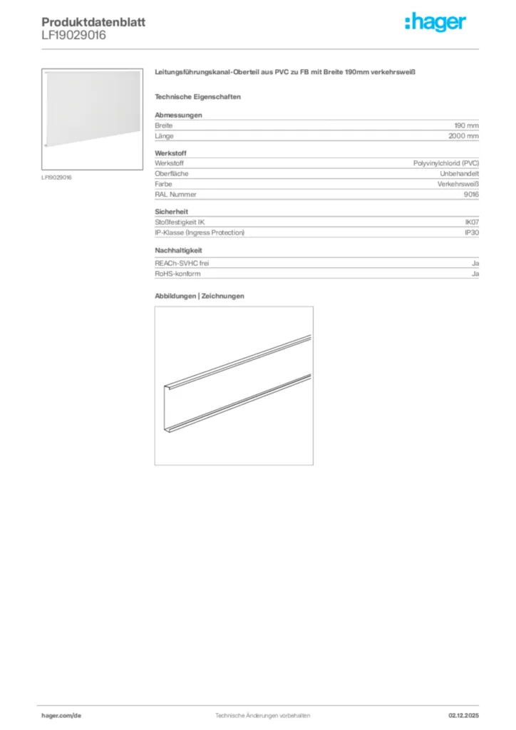 Bild Hager Produktdatenblatt LF19029016 | Hager Deutschland