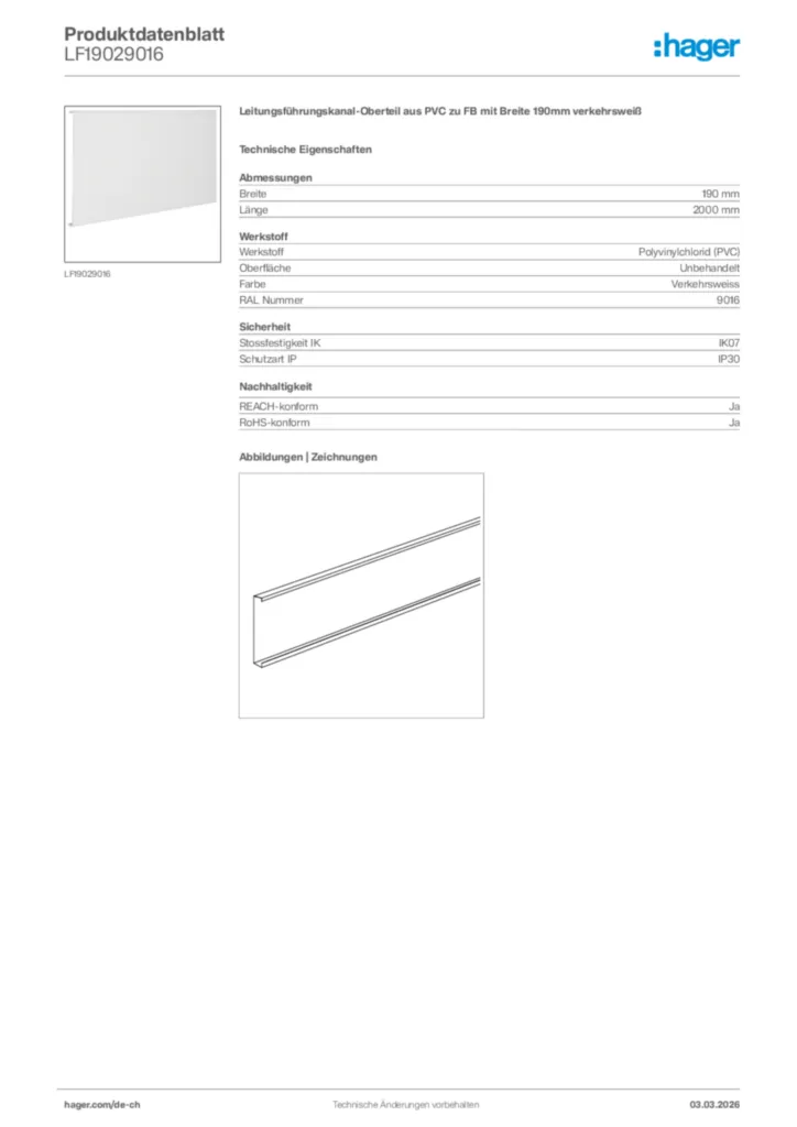 Bild Hager Produktdatenblatt LF19029016 | Hager Schweiz