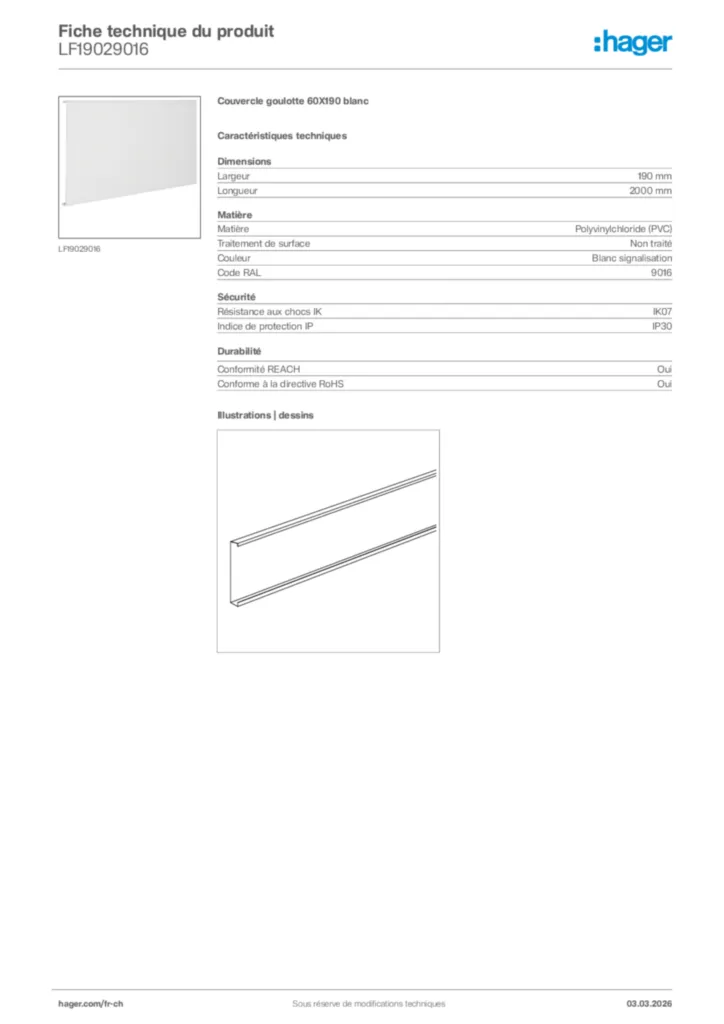 Image Hager Fiche technique du produit LF19029016 | Hager Suisse