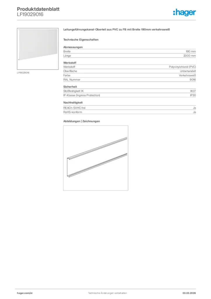 Bild Hager Produktdatenblatt LF19029016 | Hager Deutschland