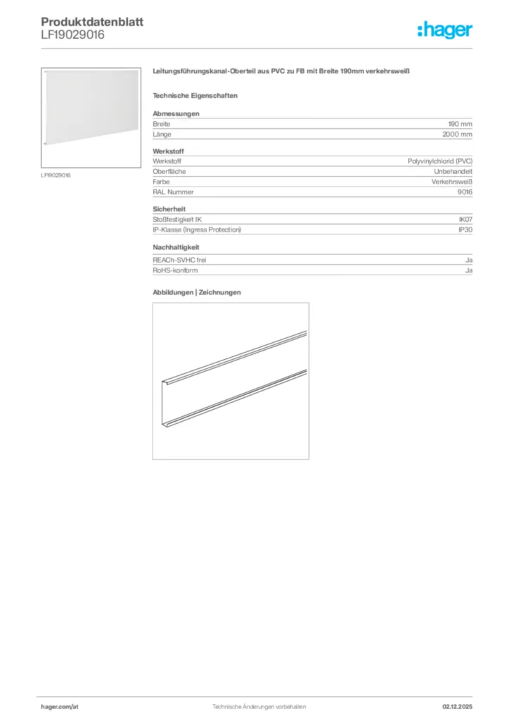 Bild Hager Produktdatenblatt LF19029016 | Hager Deutschland