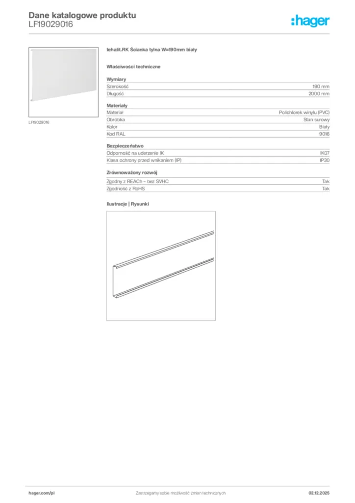 Zdjęcie Hager Dane katalogowe produktu LF19029016 | Hager Polska