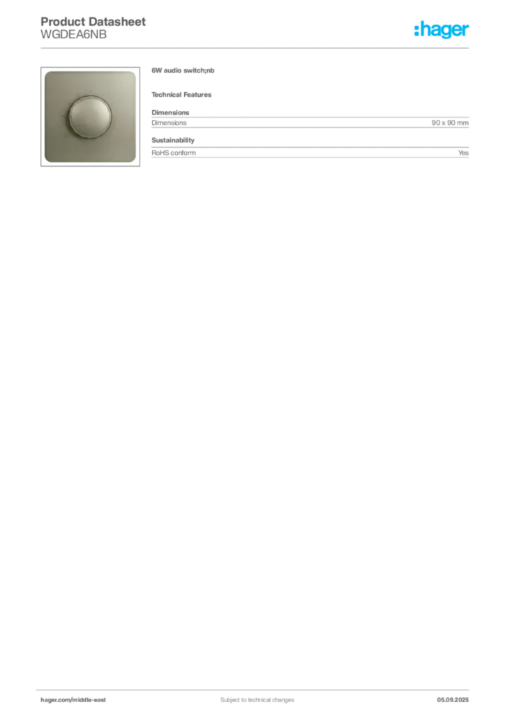 Image Hager Product data sheet WGDEA6NB  | Hager