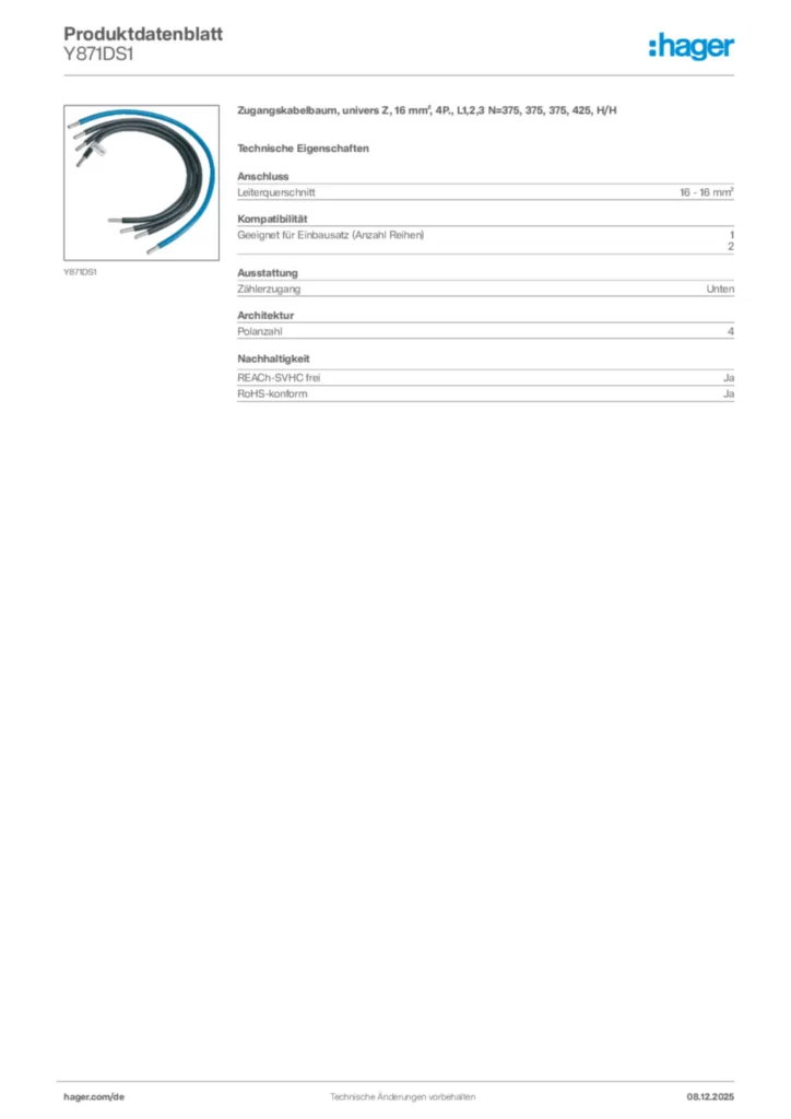 Hager Produktdatenblatt Y871DS1
