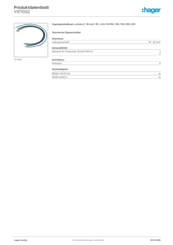 Bild Hager Produktdatenblatt Y871DS2 | Hager Deutschland