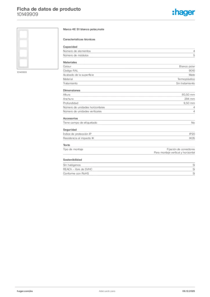 Imagen Hager Ficha de datos de producto 10149909 | Hager España