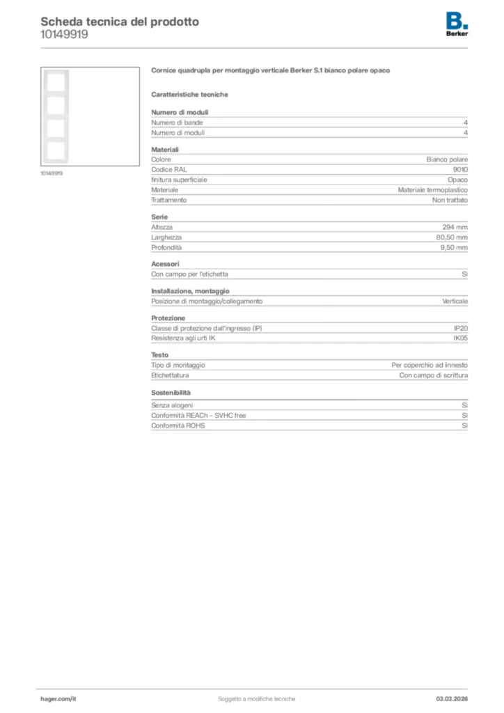 Immagine Berker Scheda tecnica del prodotto 10149919 | Hager Italia