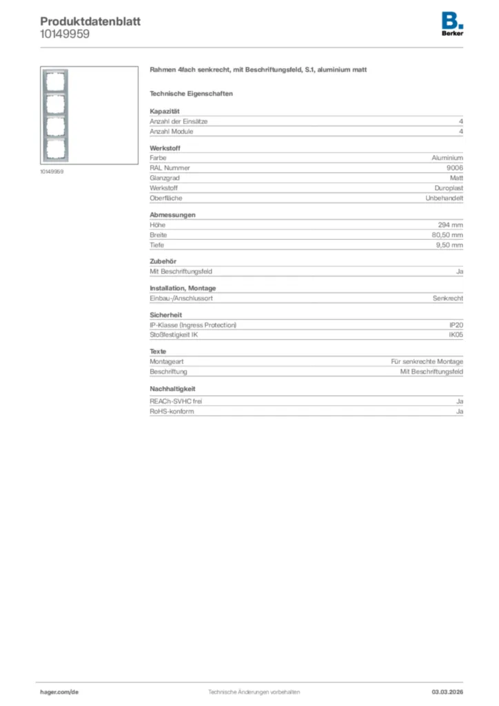 Bild Berker Produktdatenblatt 10149959 | Hager Deutschland