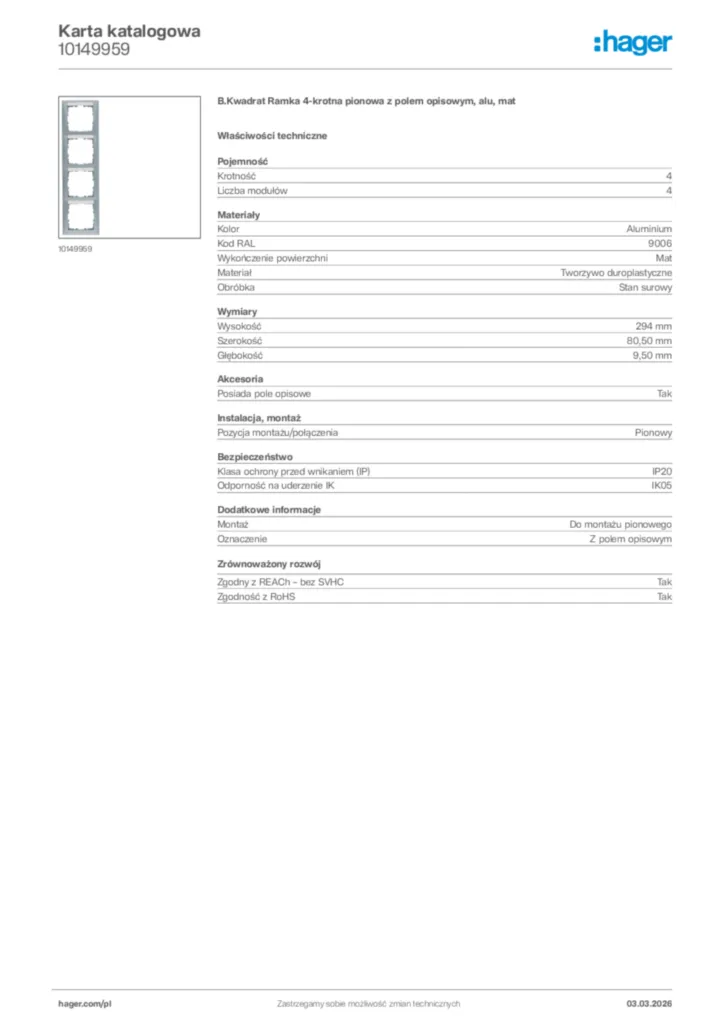 Zdjęcie Hager Karta katalogowa 10149959 | Hager Polska