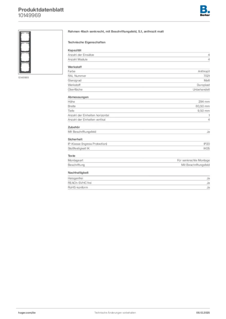 Bild Berker Produktdatenblatt 10149969 | Hager Deutschland
