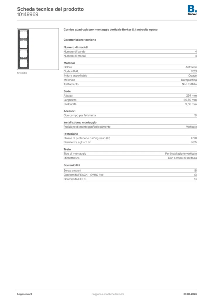 Immagine Berker Scheda tecnica del prodotto 10149969 | Hager Italia