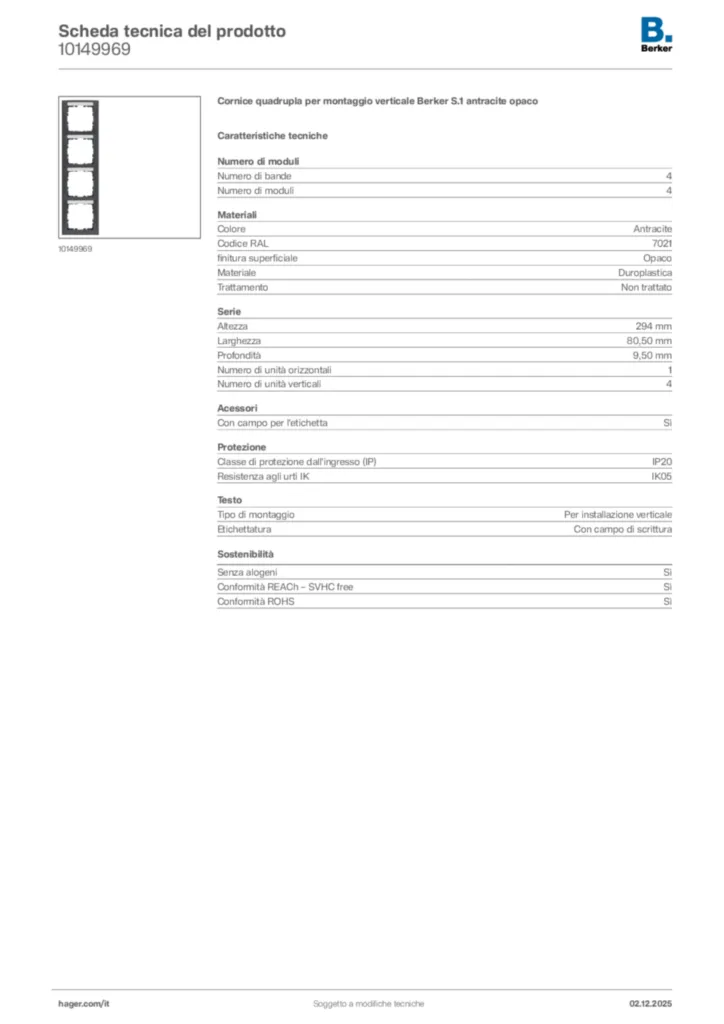 Immagine Berker Scheda tecnica del prodotto 10149969 | Hager Italia