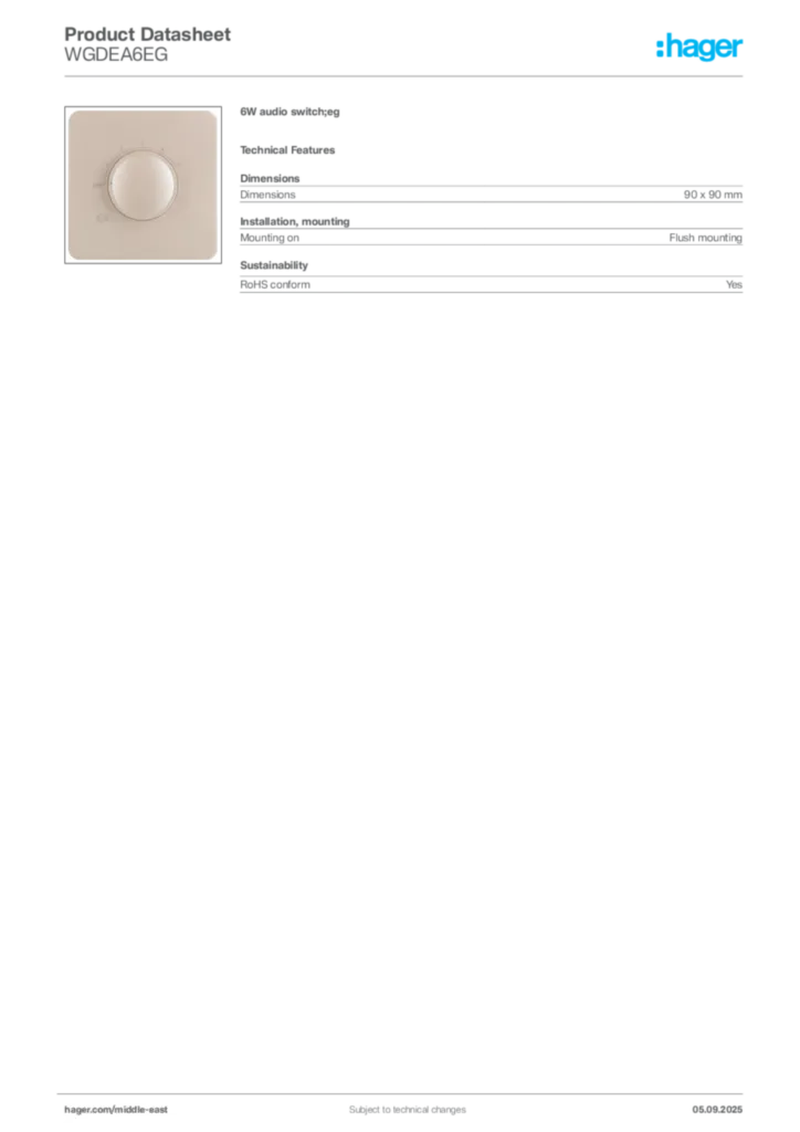 Image Hager Product data sheet WGDEA6EG  | Hager