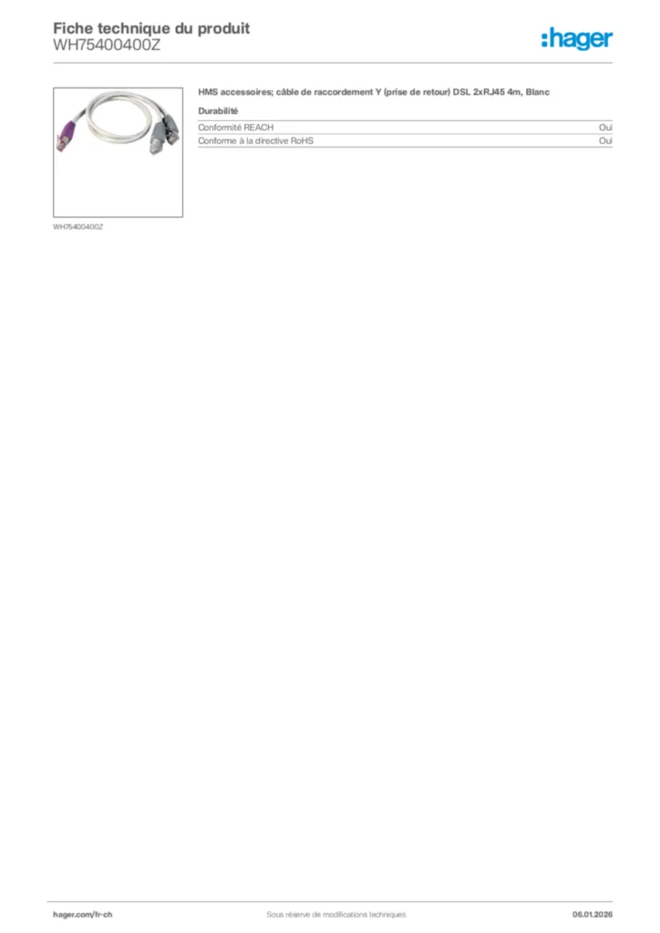 Image Hager Fiche technique du produit WH75400400Z | Hager Suisse