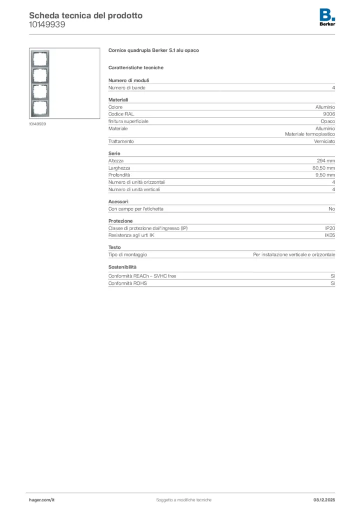 Immagine Berker Scheda tecnica del prodotto 10149939 | Hager Italia