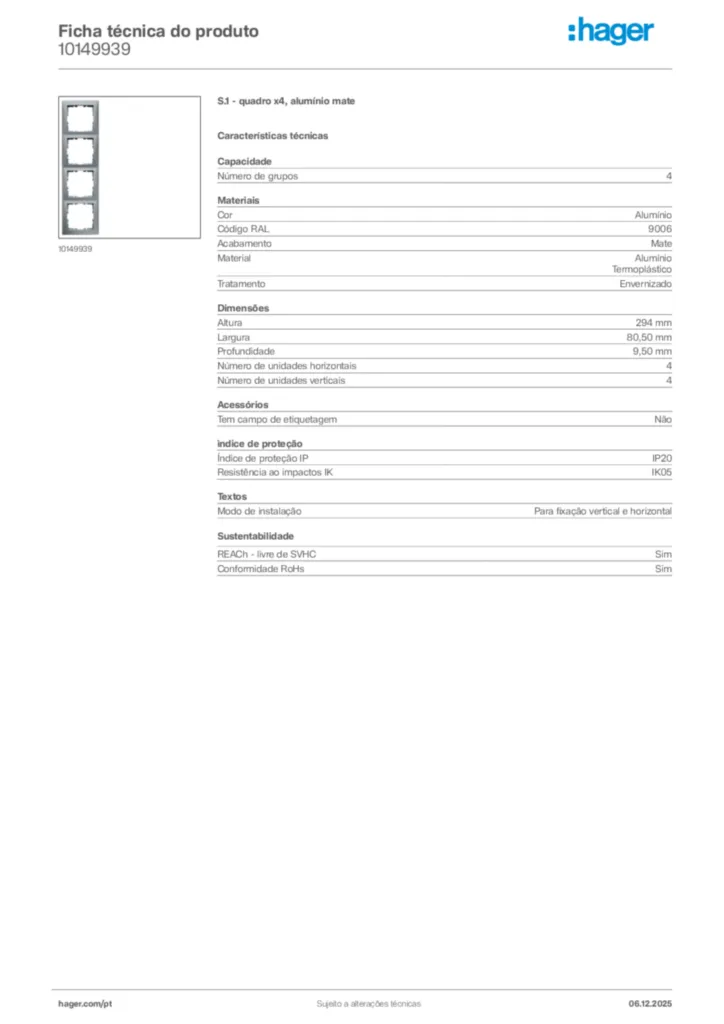 Imagem Hager Ficha técnica do produto 10149939 | Hager Portugal