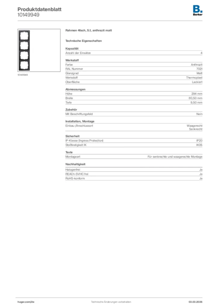 Bild Berker Produktdatenblatt 10149949 | Hager Deutschland