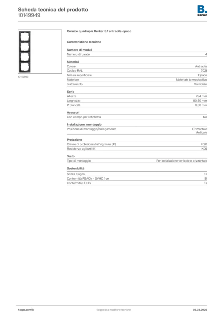 Immagine Berker Scheda tecnica del prodotto 10149949 | Hager Italia