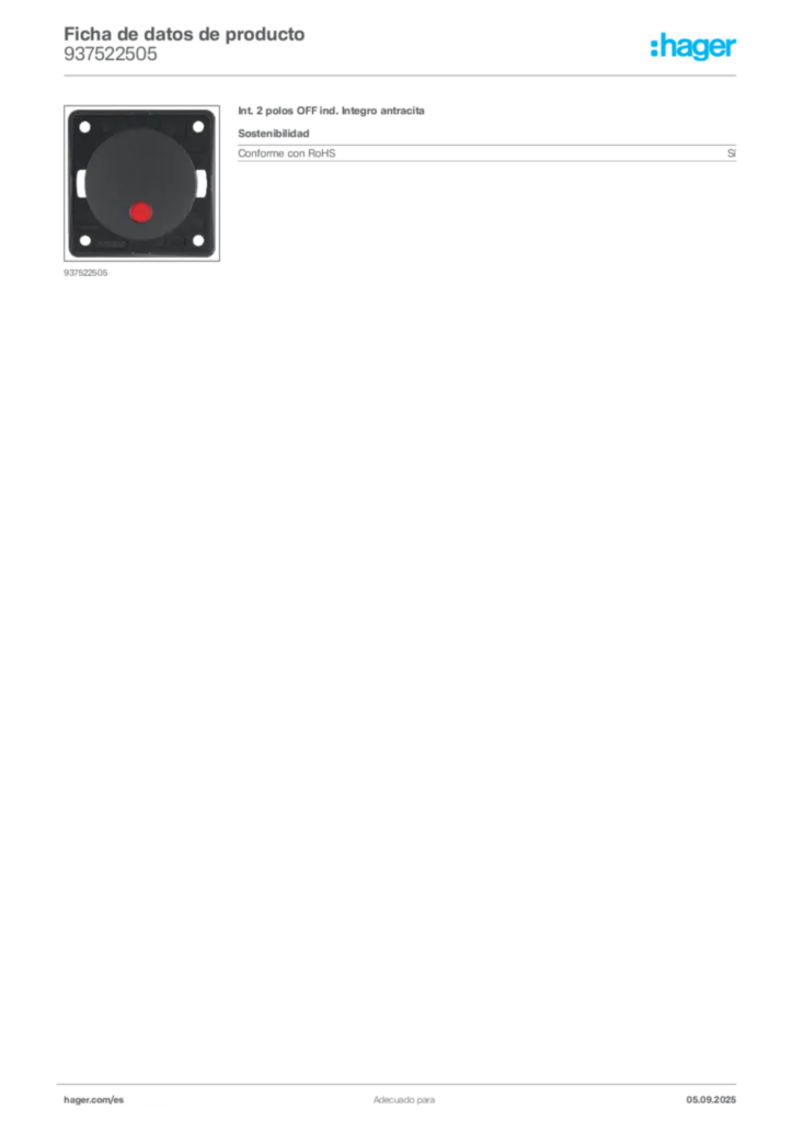 Imagen Hager Ficha de datos de producto 937522505 | Hager España