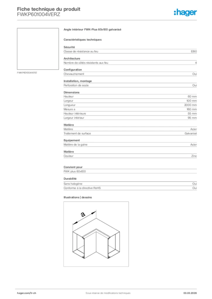 Image Hager Fiche technique du produit FWKP601004VERZ | Hager Suisse