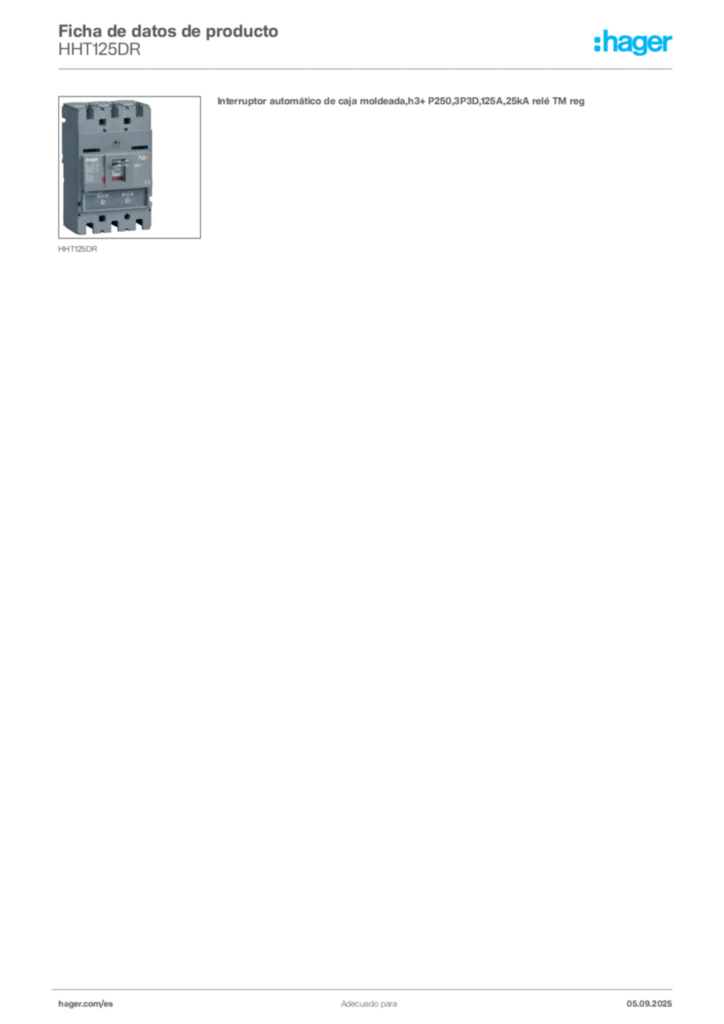 Imagen Hager Ficha de datos de producto HHT125DR | Hager España