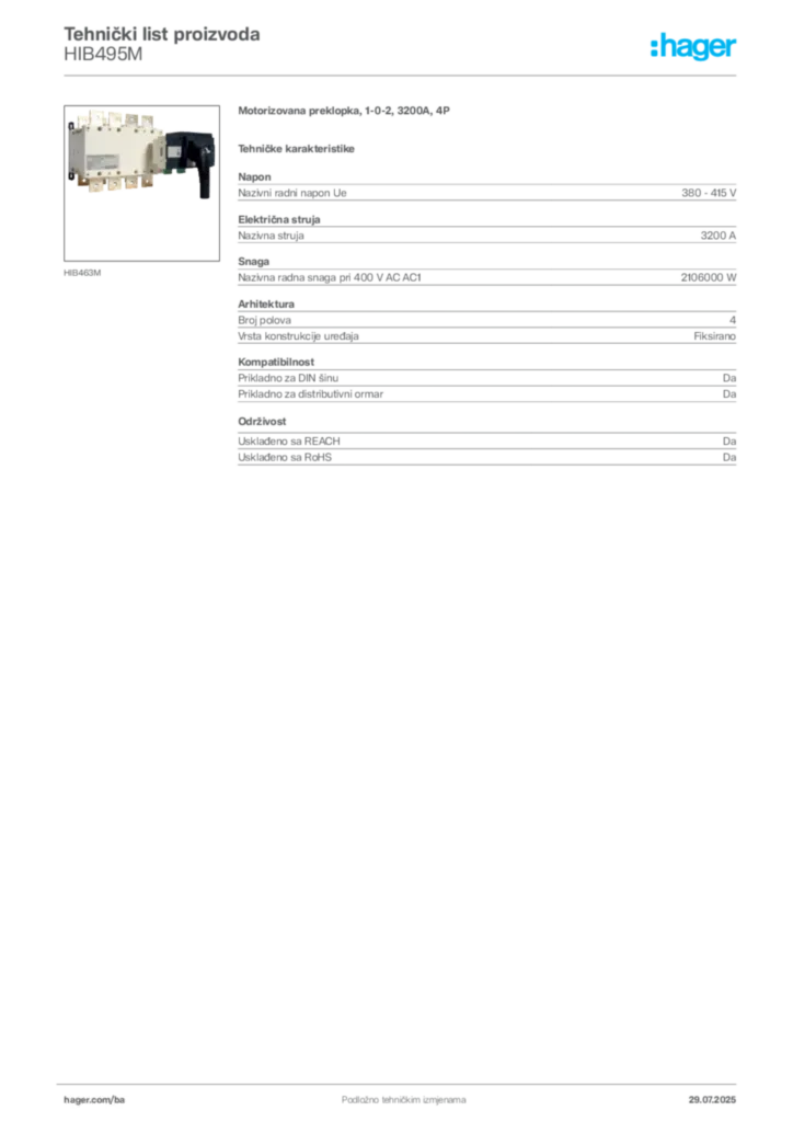 Slika Hager Product data sheet HIB495M  | Hager