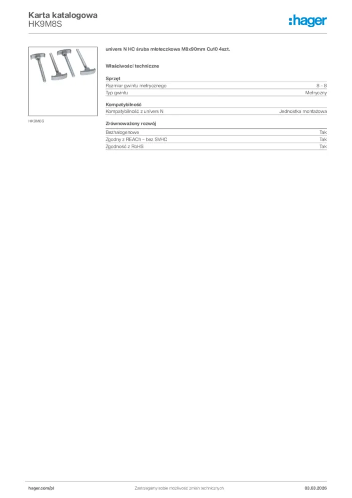 Zdjęcie Hager Karta katalogowa HK9M8S | Hager Polska