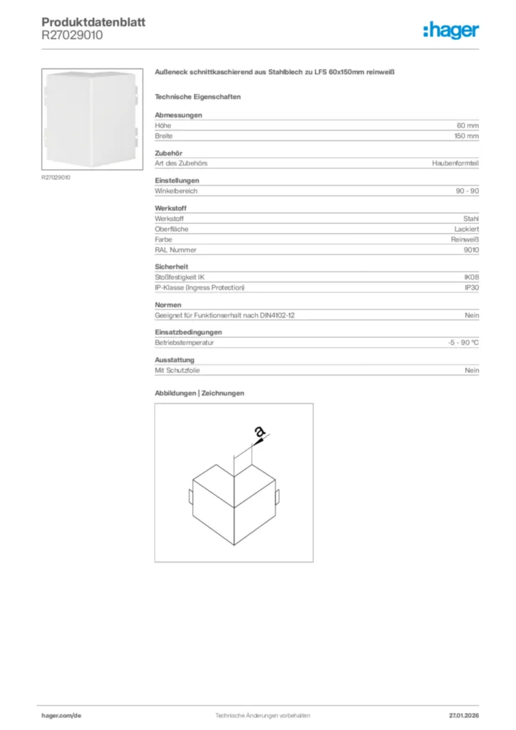 Bild Hager Produktdatenblatt R27029010 | Hager Deutschland