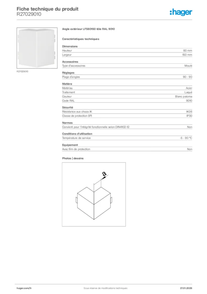 Image Hager Fiche technique du produit R27029010 | Hager France