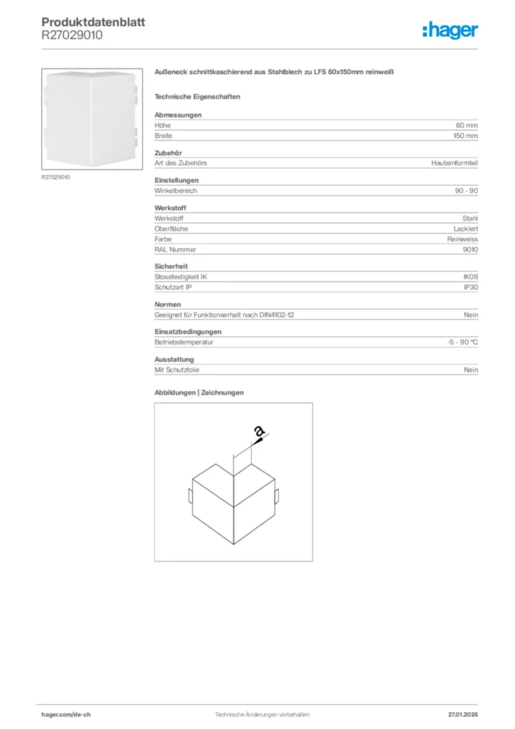 Bild Hager Produktdatenblatt R27029010 | Hager Schweiz