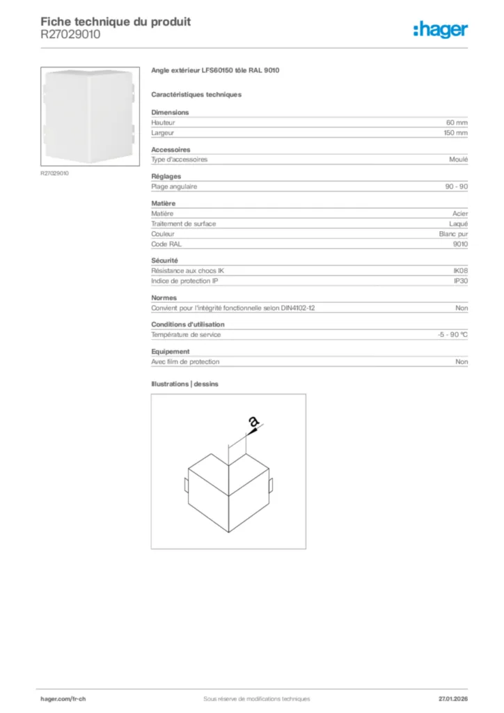Image Hager Fiche technique du produit R27029010 | Hager Suisse