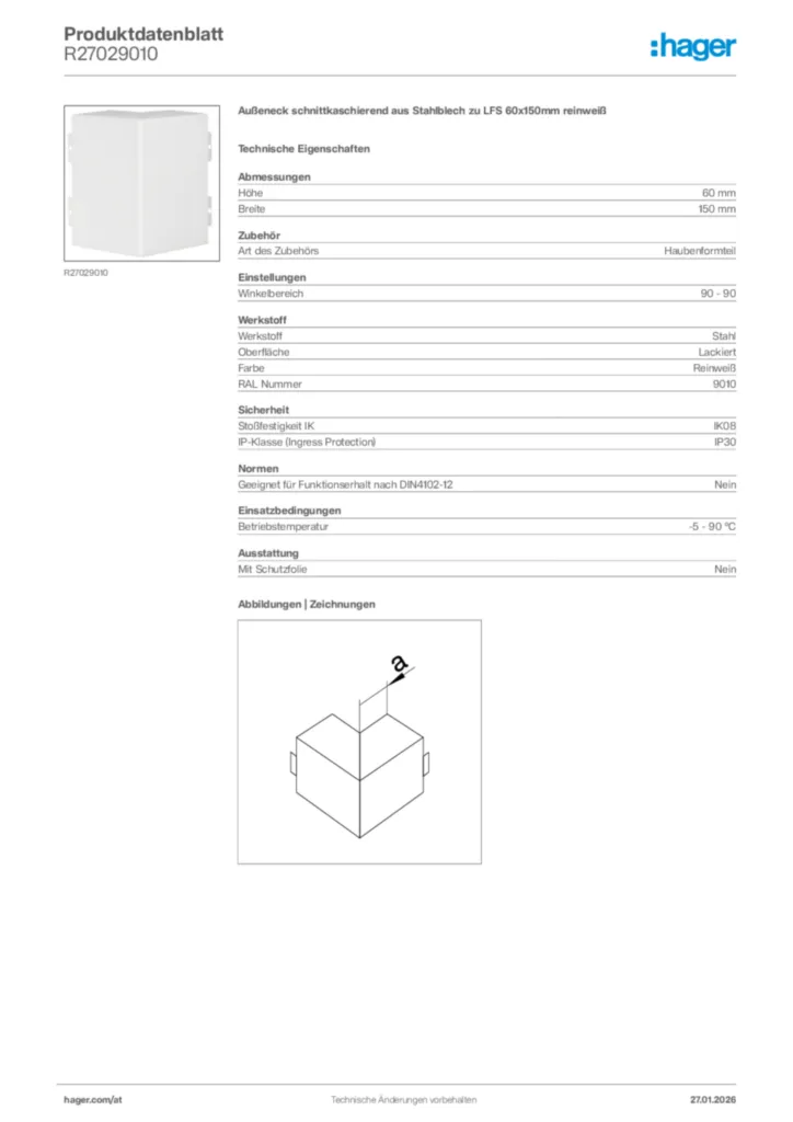 Bild Hager Produktdatenblatt R27029010 | Hager Deutschland