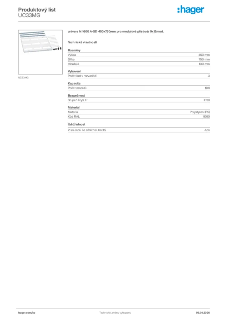 Obrázek Hager Product data sheet UC33MG | Hager