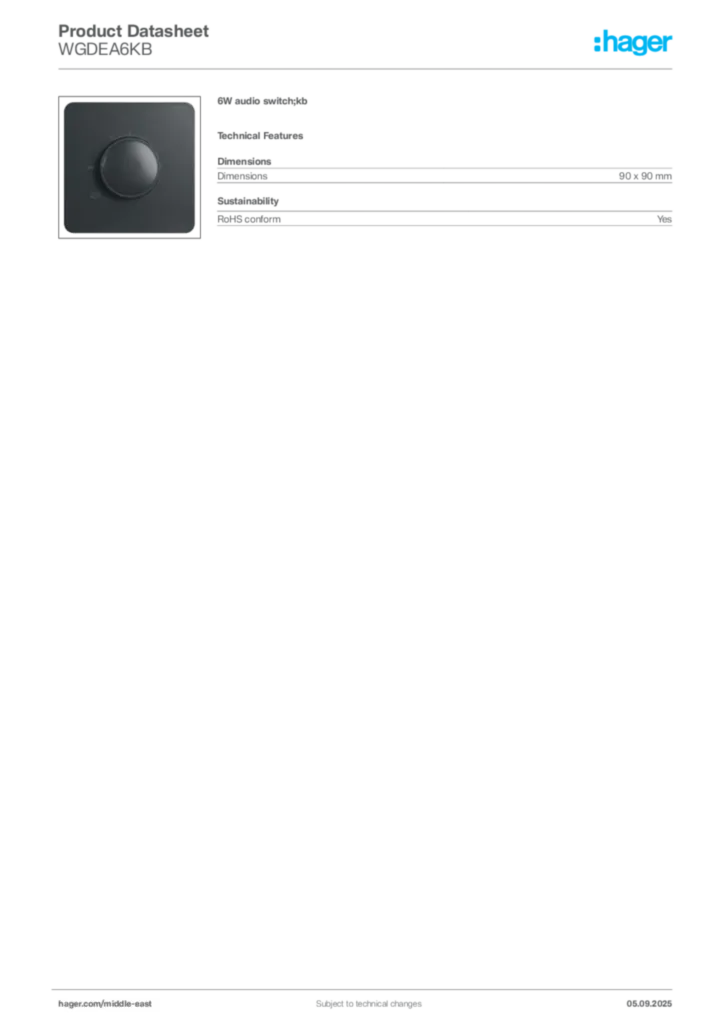 Image Hager Product data sheet WGDEA6KB  | Hager