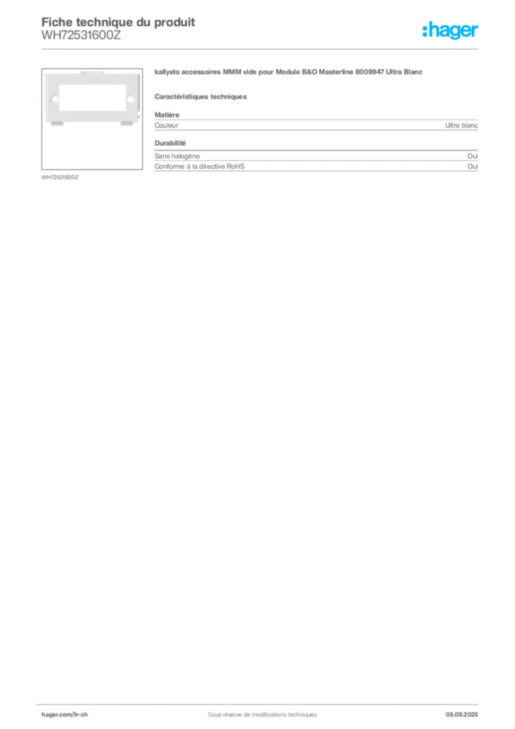 Image Hager Fiche technique du produit WH72531600Z | Hager Suisse