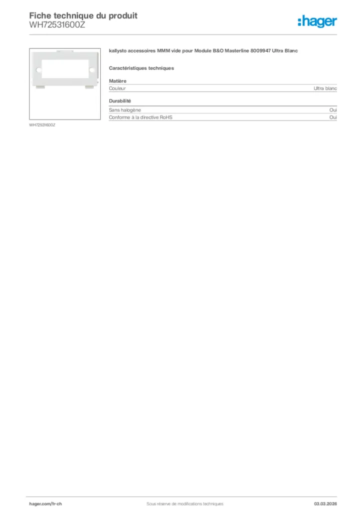 Image Hager Fiche technique du produit WH72531600Z | Hager Suisse